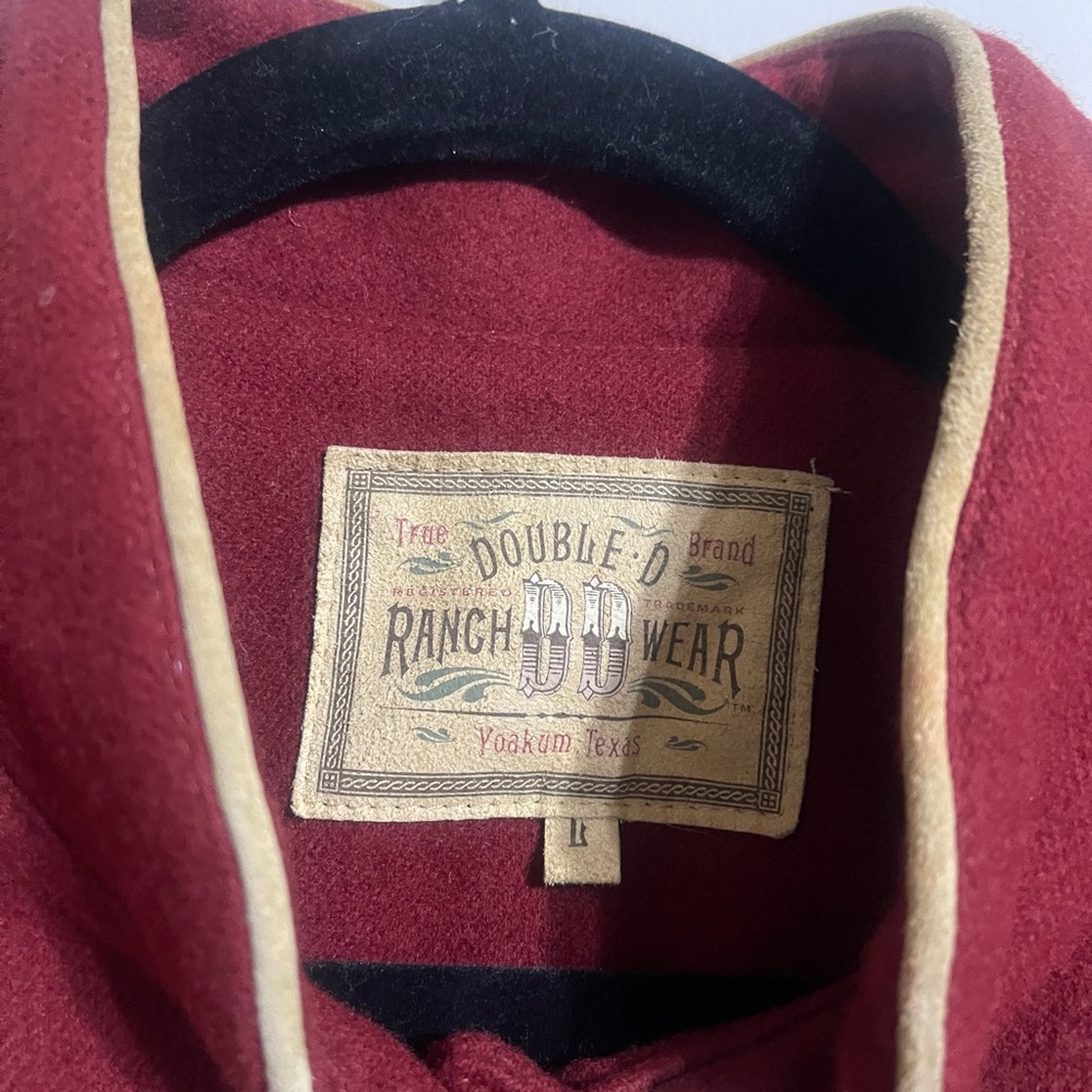 Double D Ranch Wear Deep Red Embroidered Wool Jacket with Leather Fringe - Picture 2 of 6